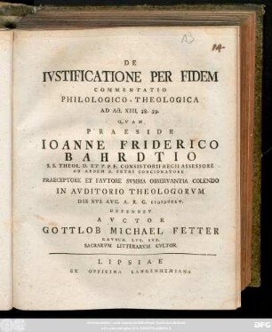 De Ivstificatione Per Fidem : Commentatio Philologico-Theologica Ad Act. XIII, 38. 39.