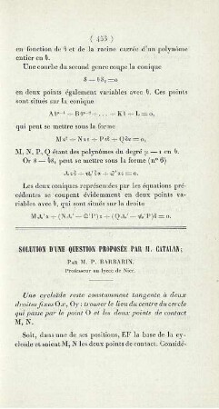 Solution d'une question proposée par M. Catalan.