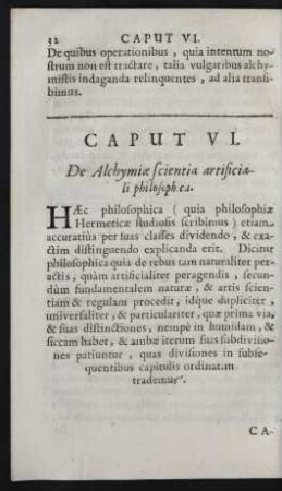 Caput VI. De Alchymiae scientia artificiali philosophica