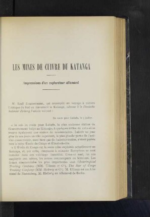 Les Mines De Cuivre Du Katanga.
