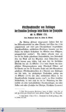 Obristwachtmeister von Rehlingen, der Leonidas Freiburg beim Sturm der Franzosen am 14. Oktober 1713.