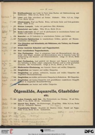 Ölgemälde, Aquarelle, Glasbilder etc. (Nr. 339-388)
