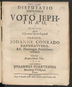 Disputatio Theologica De Voto Jephthaeo : e Jud. XI. vers. 30.
