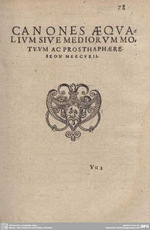 CANONES AEQUALIUM SIVE MEDIORUM MOTUUM AC PROSTHAPHAERESEON MERCURII.