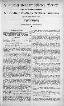 Sitzung 1. (37.), 19. November 1925