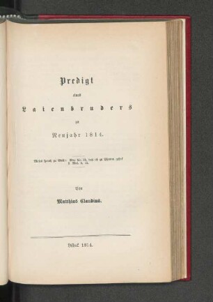 Predigt enes Laienbruders zu Neujahr 1814