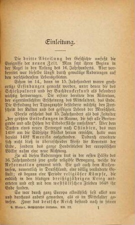 Leitfaden für den ersten geschichtlichen Unterricht an Mittelschulen, 3. Die neue Zeit