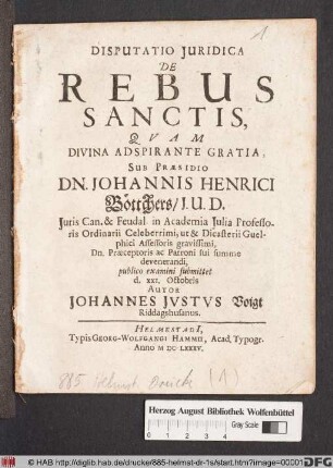 Disputatio Iuridica De Rebus Sanctis