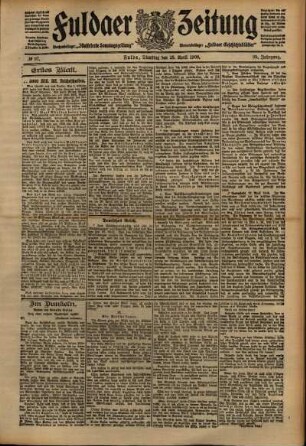 Erste Ausgabe vom Dienstag, den 28. April 1908.