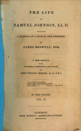 The life of Samuel Johnson, LL.D. including a journal of a tour to the Hebrides : in five volumes, 4