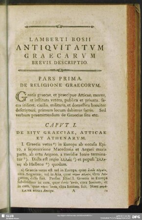 Pars Prima. De Religione Graecorum
