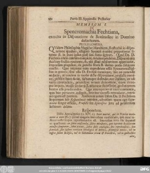Membrum I. De Speneromachia Fechtiana, exercita in Disputatione de Beatitudine in Domino defunctorum.