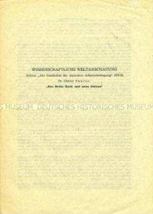 Flugschrift aus der Reihe "Wissenschaftliche Weltanschauung"