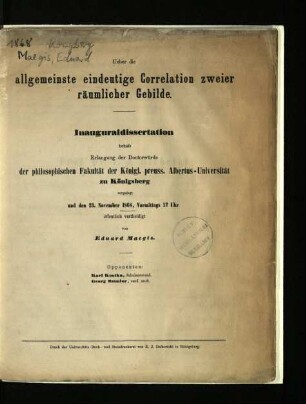 Ueber die allgemeinste eindeutige Correlation zweier räumlicher Gebilde