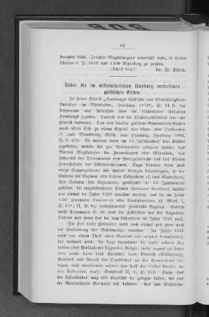 Ueber die im mittelalterlichen Hamburg vertretenen geistlichen Orden.