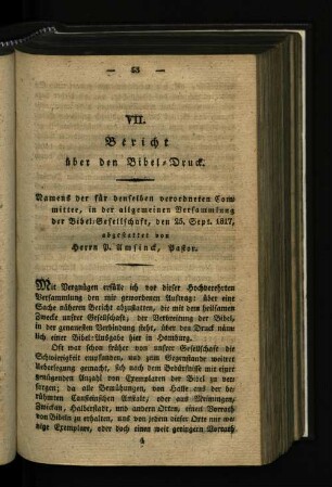 VII. Bericht über den Bibel-Druck.