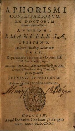 Aphorismi Confessariorvm Ex Doctorvm sententijs collecti
