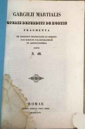 Operis deperditi de hortis Fragmenta : ex codicibus Neapolitano et Romano cum scholiis paleographicis et adnotationibus