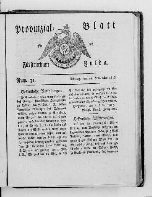 Num. 31., Ausgabe vom 21. November 1815