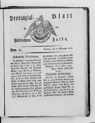 Num. 31., Ausgabe vom 21. November 1815