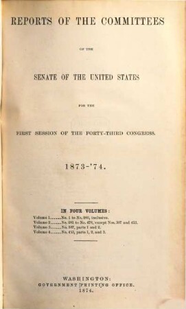 Senate documents. [268,f.] 1873/74, Vol. 1 = Congress 43, Sess. 1