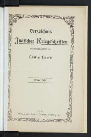 Verzeichnis jüdischer Kriegsschriften. Bd. 1