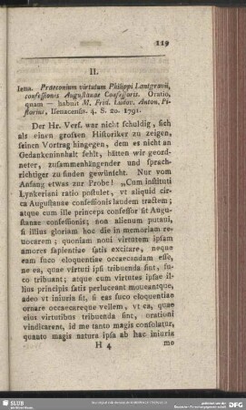 II. Iena. Praeconium virtutum Philippi Lantgravii, confessionis Augustanae Confessoris. Oratio. quam - habuit M. Frid. Ludov. Anton. Pistorius, Isencacensis. 4. S. 20. 1791.