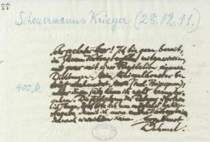 Brief an die Buchhandlung Scheuermann, Duisburg