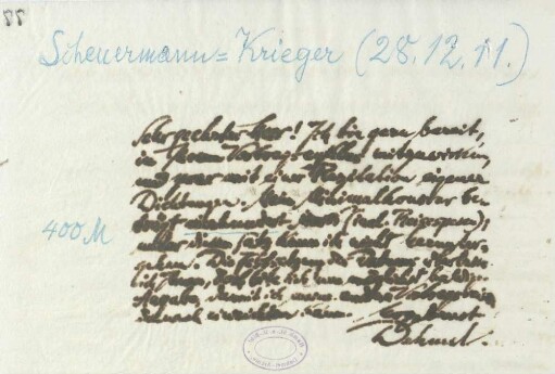 Brief an die Buchhandlung Scheuermann, Duisburg