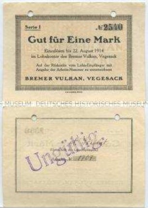Vegesack, Bremer Vulkan, 1 Mark