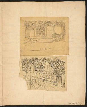 Architekturstudien: Perspektivische Ansicht von gotischen Innenräumen, La chambre doré perspektivisch