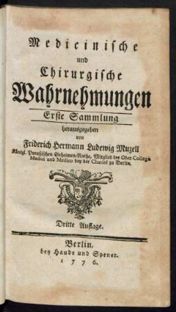Sammlung 1: Medicinische und Chirurgische Wahrnehmungen