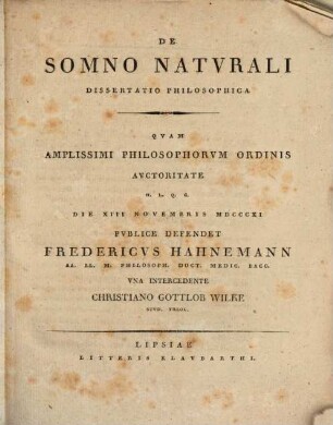 De somno naturali dissertatio philosophica