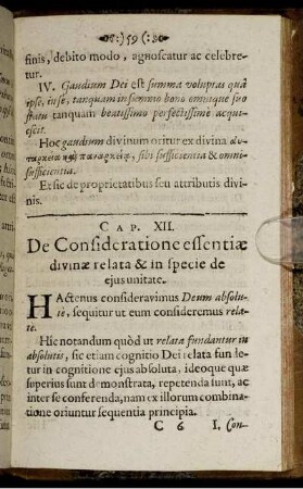 Cap. XII. De Consideratione essentiæ divinæ relata & in specie de ejusunitate