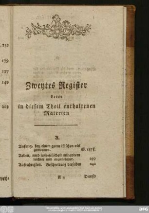 Zweytes Register derer in diesem Theil enthaltenen Materien