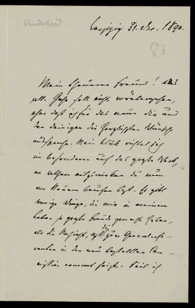 Nr. 17: Brief von Bernhard Windscheid an Gottlieb Planck, 31.12.1890
