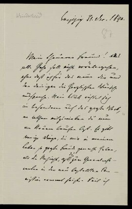 Nr. 17: Brief von Bernhard Windscheid an Gottlieb Planck, 31.12.1890