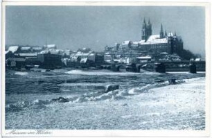 Meißen. Blick auf Meißen im Schnee