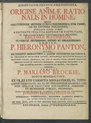 Dissertatio Physico-Philosophica, De Origine Animæ Rationalis In Homine