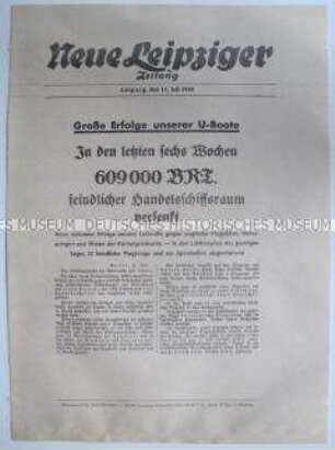 Extrablatt der "Neuen Leipziger Zeitung" zu den britischen Verlusten im Seekrieg