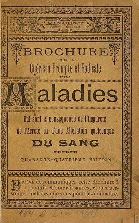 Notice pour la Guérison prompte et radicale des maladies de la peau et des vices du sang ...