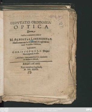 Disputatio Ordinaria Optica