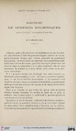 3.Ser. 3.1892: Sollicitation de mesures hygiéniques dans l'intérêt sanitaire Égyptien