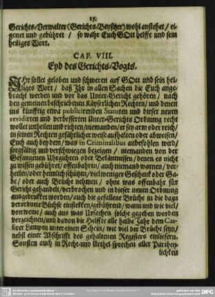 Cap. VIII. Eyd des Gerichts-Vogts