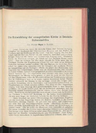 Die Entwicklung der evangelischen Kirche in Deutsch-Südwestafrika.