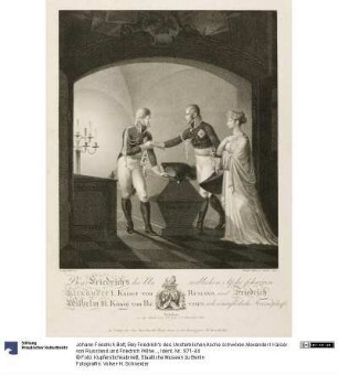 Bey Friedrich's des Unsterblichen Asche schwören Alexander I Kaiser von Russland und Friedrich Wilhelm III. König von Preussen sich unauflösliche Freundschaft (Potsdam 4./5. November 1805)