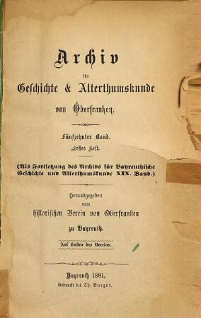 Archiv für Geschichte und Altertumskunde von Oberfranken. 15. 1881/83