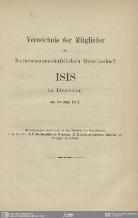 Verzeichnis der Mitglieder am 30. Juni 1903