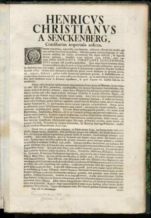 Henricvs Christianvs A Senckenberg, Consiliarius imperialis aulicus