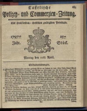 15tes Stueck, Montag den 10ten April 1797